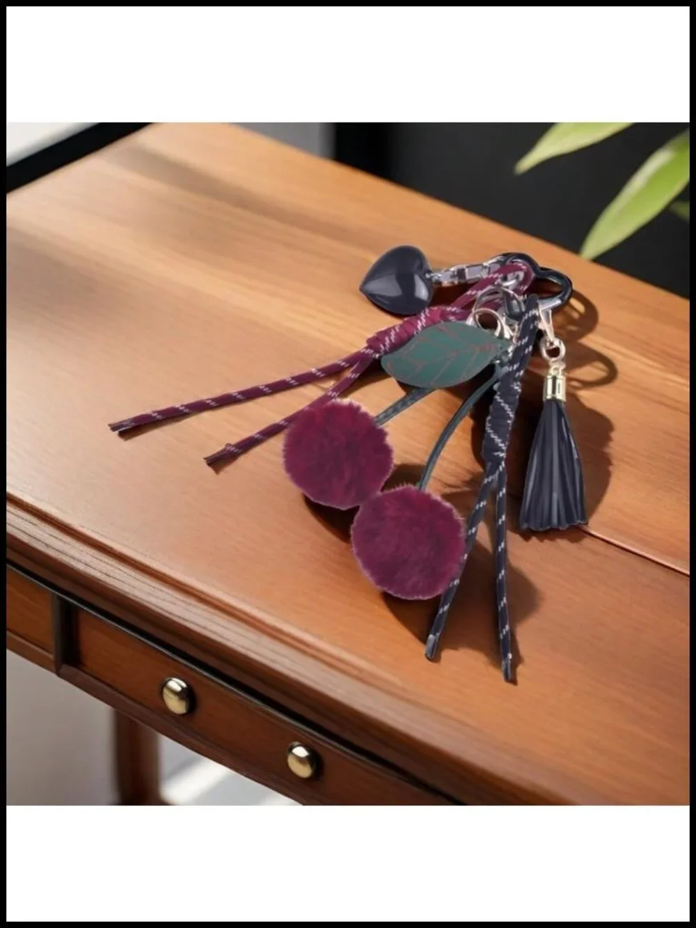 Cherry Heart Gold Keychain Bag Charm for Women Handbag Purse Accessory